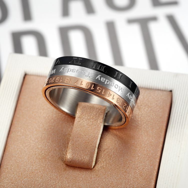 Tri-Color Calendar Ring Titanium Steel Roman Numerals Time Ring for Men | EaseWholesale 2