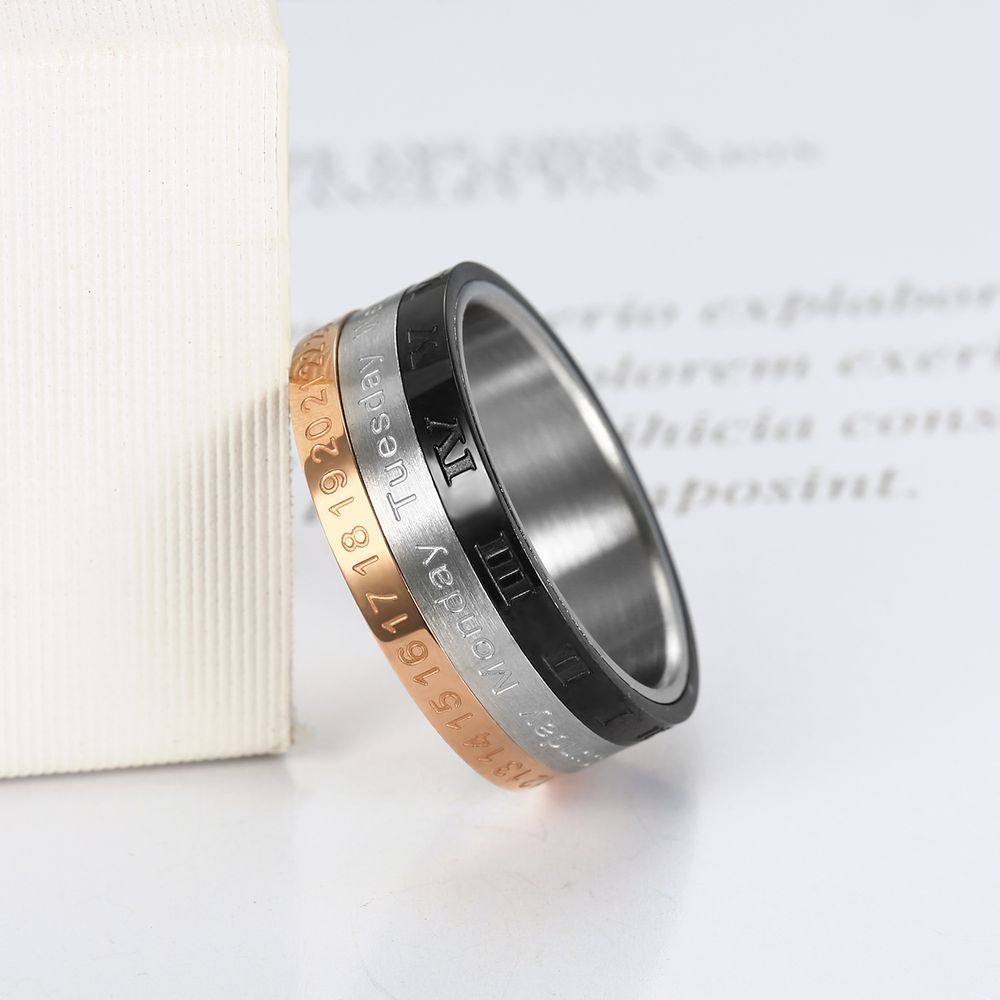Tri-Color Calendar Ring Titanium Steel Roman Numerals Time Ring for Men | EaseWholesale 3