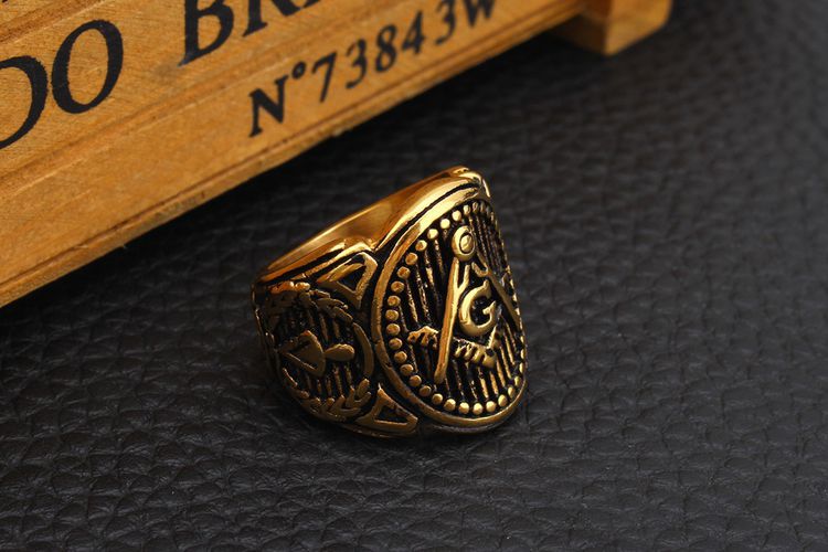Retro Yellow Gold mysterious Pattern Men's Titanium Ring Wholesale | EaseWholesale 2 Retro Yellow Gold mysterious Pattern Men's Titanium Ring Wholesale | EaseWholesale 2