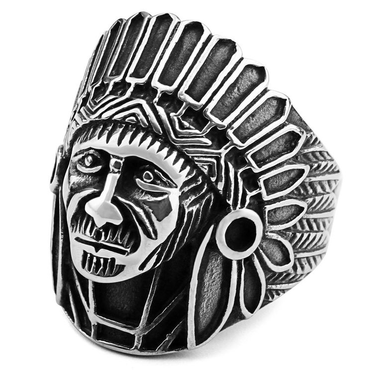 Hot Vintage Indian Chief Men's Titanium Steel Ring | EaseWholesale