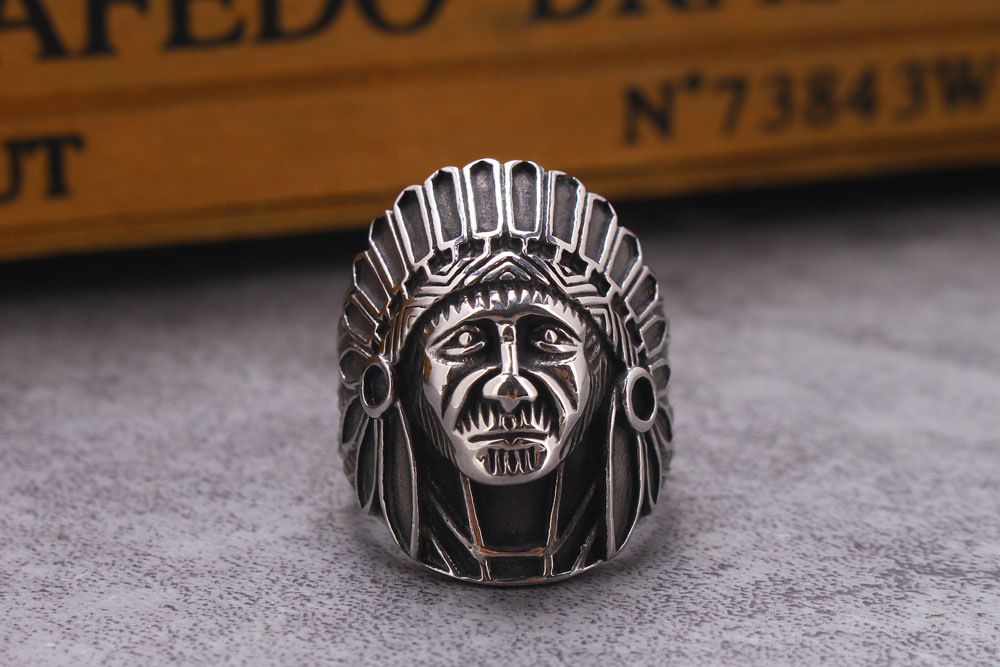 Hot Vintage Indian Chief Men's Titanium Steel Ring | EaseWholesale 1