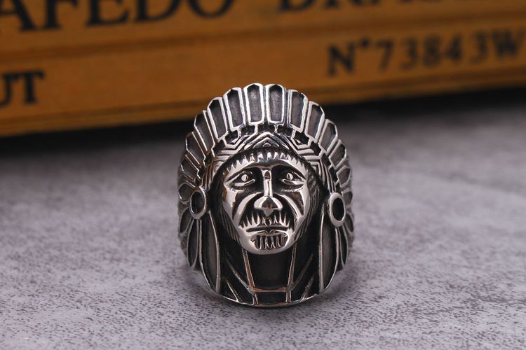 Hot Vintage Indian Chief Men's Titanium Steel Ring | EaseWholesale