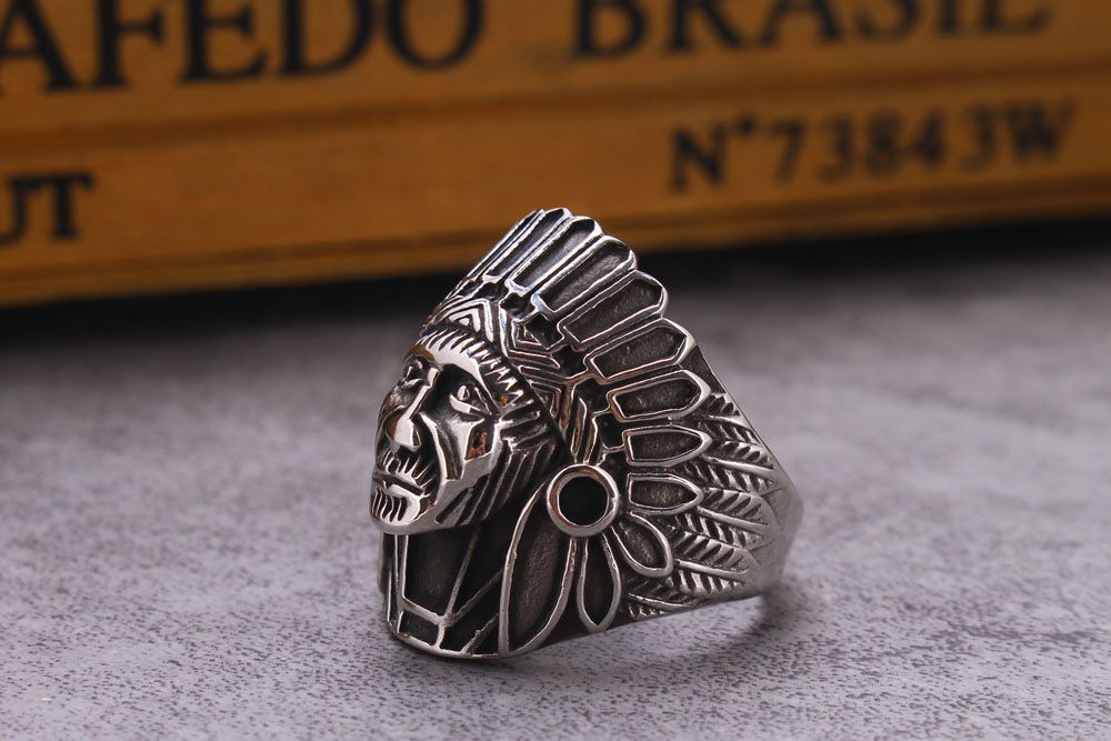 Hot Vintage Indian Chief Men's Titanium Steel Ring | EaseWholesale 2