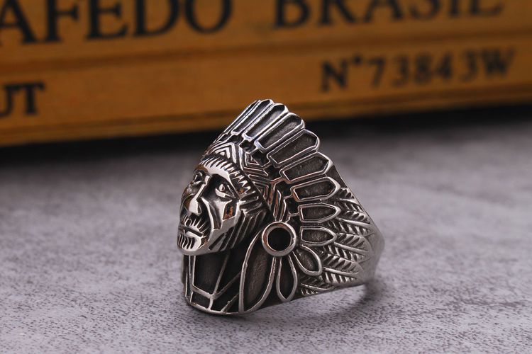 Hot Vintage Indian Chief Men's Titanium Steel Ring | EaseWholesale 2