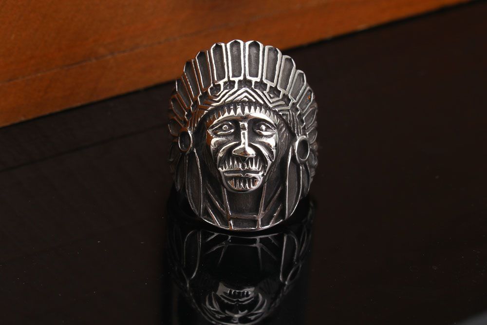 Hot Vintage Indian Chief Men's Titanium Steel Ring | EaseWholesale 3
