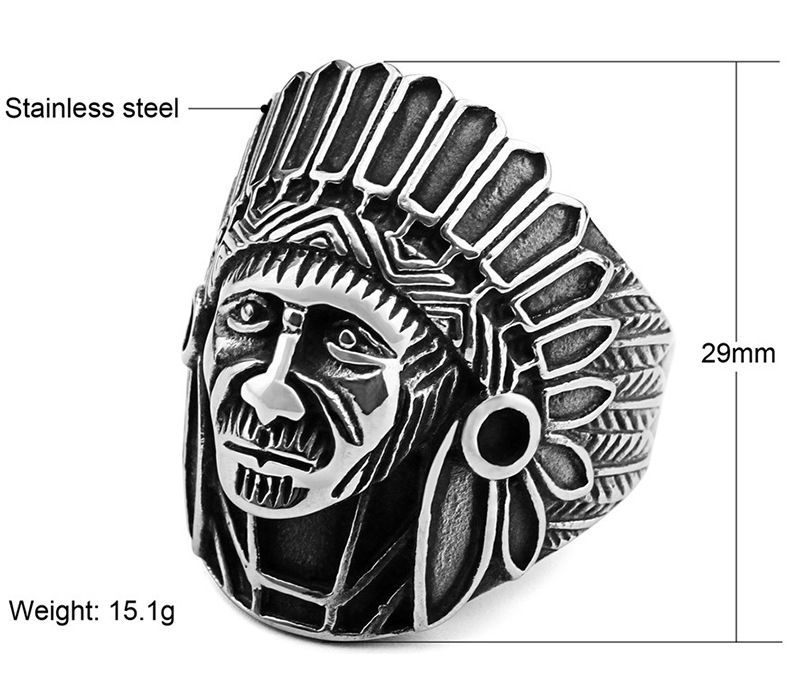 Hot Vintage Indian Chief Men's Titanium Steel Ring | EaseWholesale 4