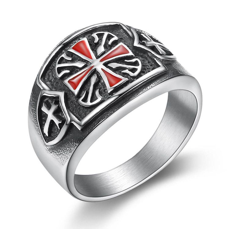 Punk Red Cross Bully Men's Titanium Stainless Steel Ring | EaseWholesale 0 Punk Red Cross Bully Men's Titanium Stainless Steel Ring | EaseWholesale 0
