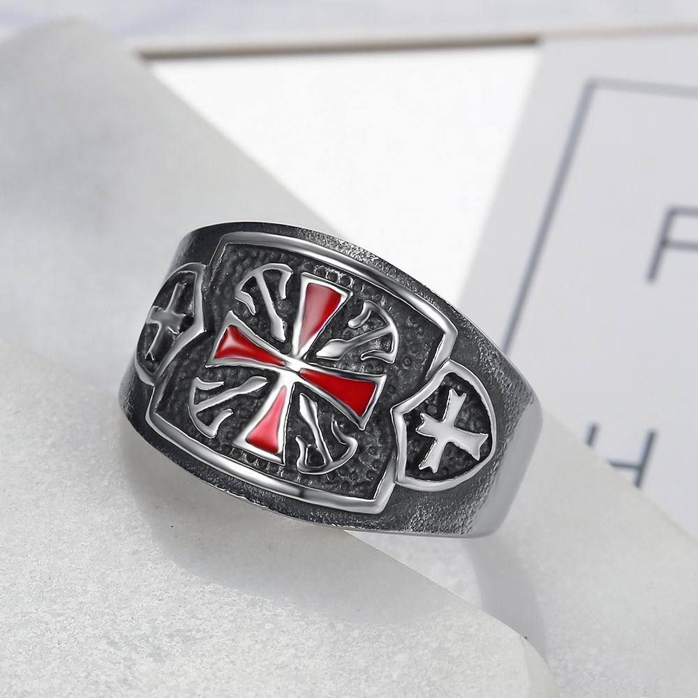 Punk Red Cross Bully Men's Titanium Stainless Steel Ring | EaseWholesale 1 Punk Red Cross Bully Men's Titanium Stainless Steel Ring | EaseWholesale 1