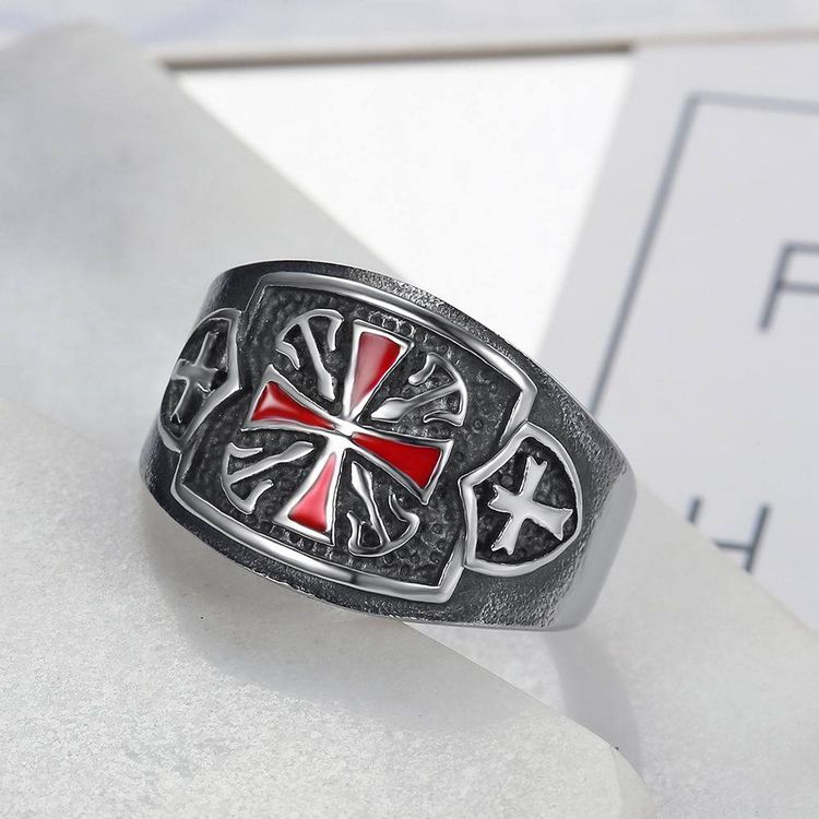 Punk Red Cross Bully Men's Titanium Stainless Steel Ring | EaseWholesale 1 Punk Red Cross Bully Men's Titanium Stainless Steel Ring | EaseWholesale 1