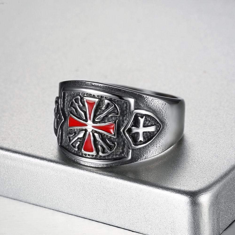 Punk Red Cross Bully Men's Titanium Stainless Steel Ring | EaseWholesale 2 Punk Red Cross Bully Men's Titanium Stainless Steel Ring | EaseWholesale 2