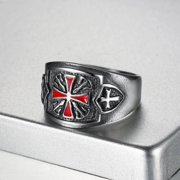 Punk Red Cross Bully Men's Titanium Stainless Steel Ring | EaseWholesale 2 Punk Red Cross Bully Men's Titanium Stainless Steel Ring | EaseWholesale 2