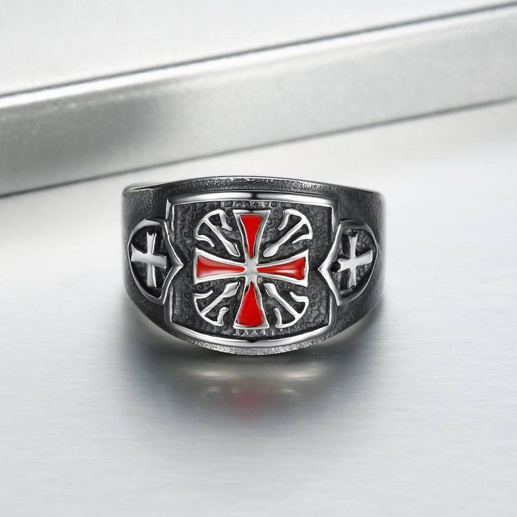 Punk Red Cross Bully Men's Titanium Stainless Steel Ring | EaseWholesale 3 Punk Red Cross Bully Men's Titanium Stainless Steel Ring | EaseWholesale 3
