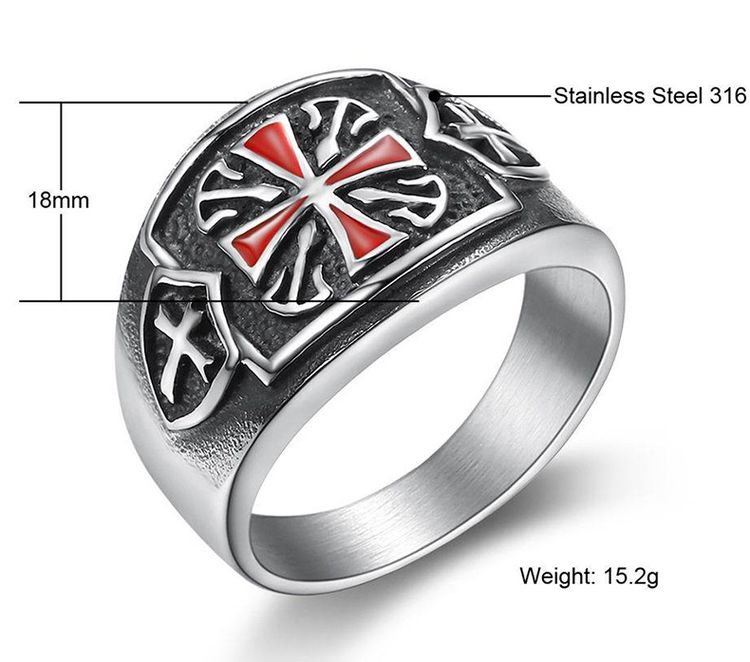 Punk Red Cross Bully Men's Titanium Stainless Steel Ring | EaseWholesale 4 Punk Red Cross Bully Men's Titanium Stainless Steel Ring | EaseWholesale 4