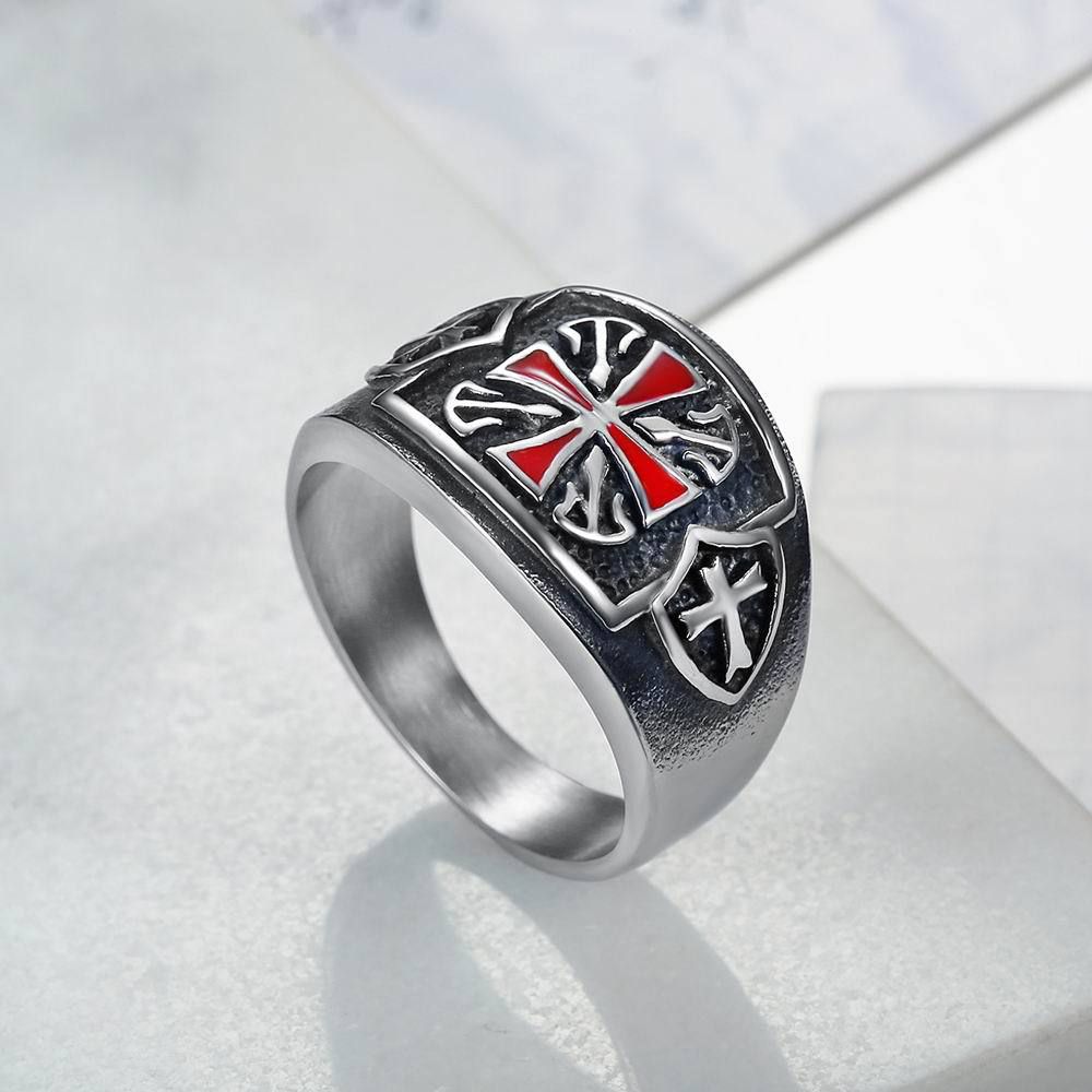 Punk Red Cross Bully Men's Titanium Stainless Steel Ring | EaseWholesale 5 Punk Red Cross Bully Men's Titanium Stainless Steel Ring | EaseWholesale 5