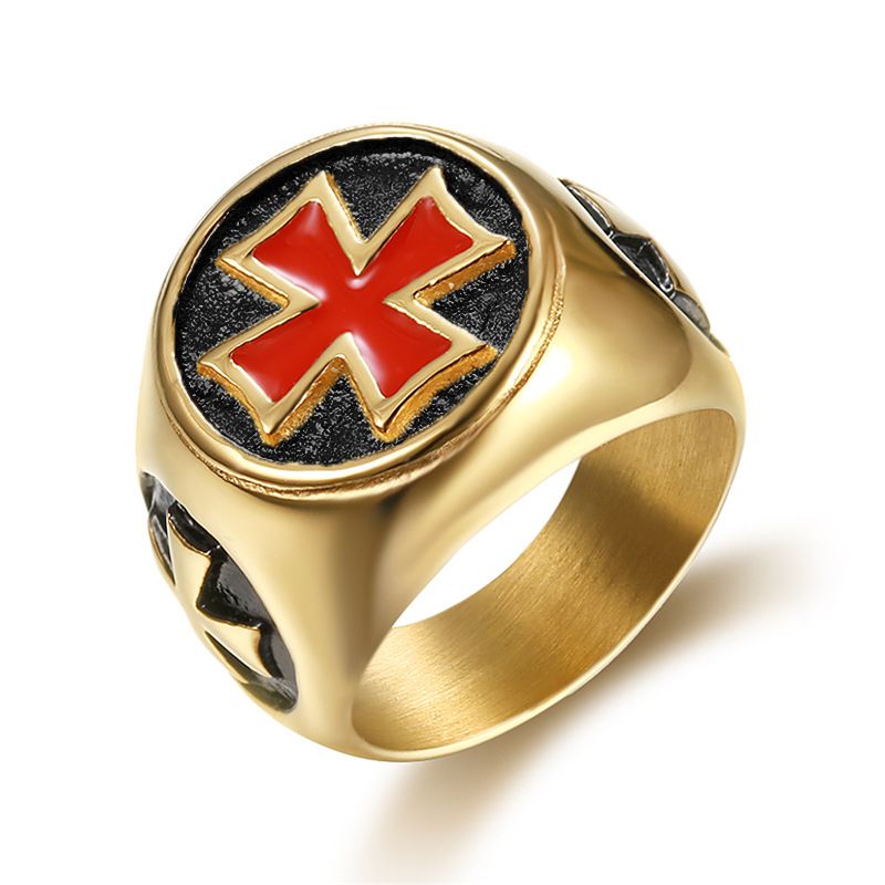 Wholesale Vintage Red Cross Men's Stainless Steel Ring  | EaseWholesale 0 Wholesale Vintage Red Cross Men's Stainless Steel Ring  | EaseWholesale 0