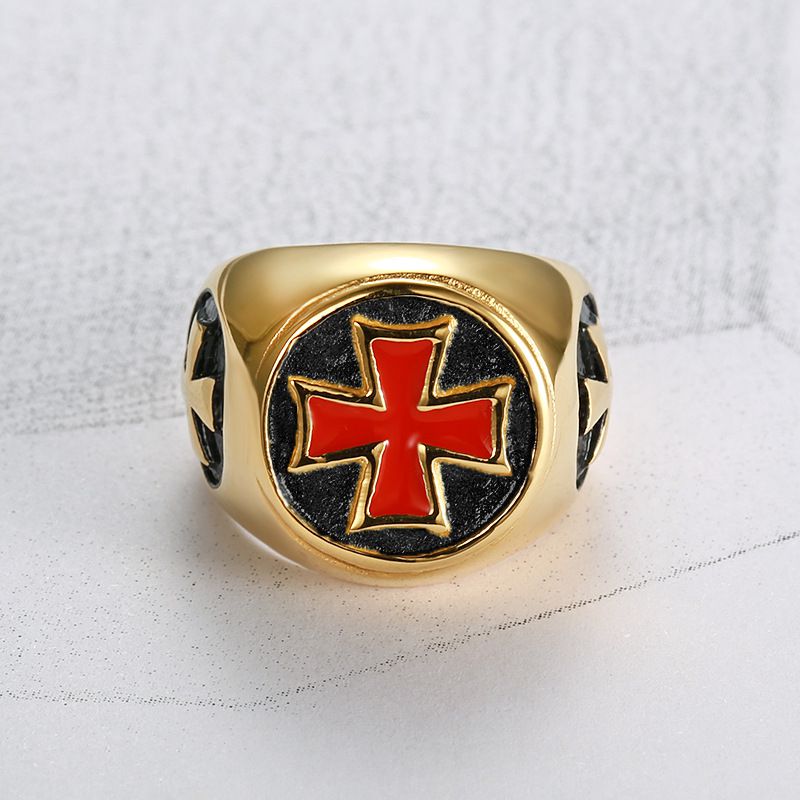 Wholesale Vintage Red Cross Men's Stainless Steel Ring  | EaseWholesale 3 Wholesale Vintage Red Cross Men's Stainless Steel Ring  | EaseWholesale 3