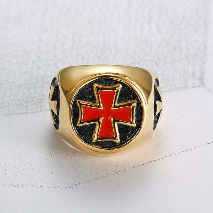 Wholesale Vintage Red Cross Men's Stainless Steel Ring  | EaseWholesale 3 Wholesale Vintage Red Cross Men's Stainless Steel Ring  | EaseWholesale 3