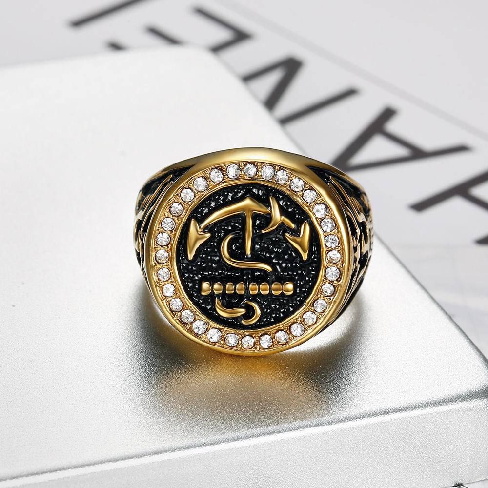 Bully Men's Zirconia Anchor Titanium Ring Wholesale | EaseWholesale 5 Bully Men's Zirconia Anchor Titanium Ring Wholesale | EaseWholesale 5