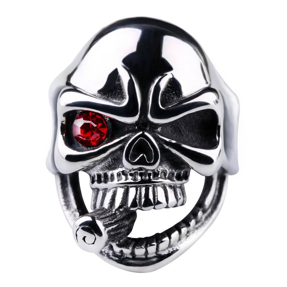 Punk Zirconia Red Eye Skull Vintage Pipe Men's Titanium Ring | EaseWholesale 0 Punk Zirconia Red Eye Skull Vintage Pipe Men's Titanium Ring | EaseWholesale 0
