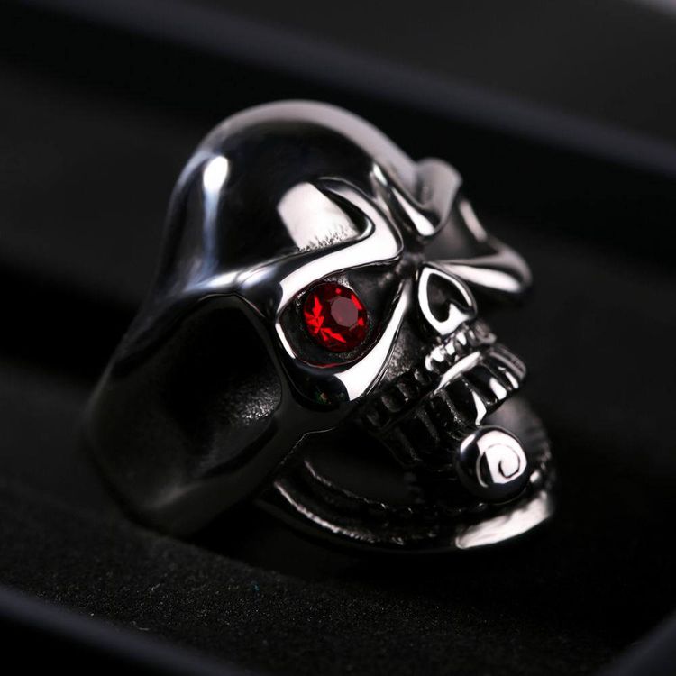 Punk Zirconia Red Eye Skull Vintage Pipe Men's Titanium Ring | EaseWholesale 1 Punk Zirconia Red Eye Skull Vintage Pipe Men's Titanium Ring | EaseWholesale 1