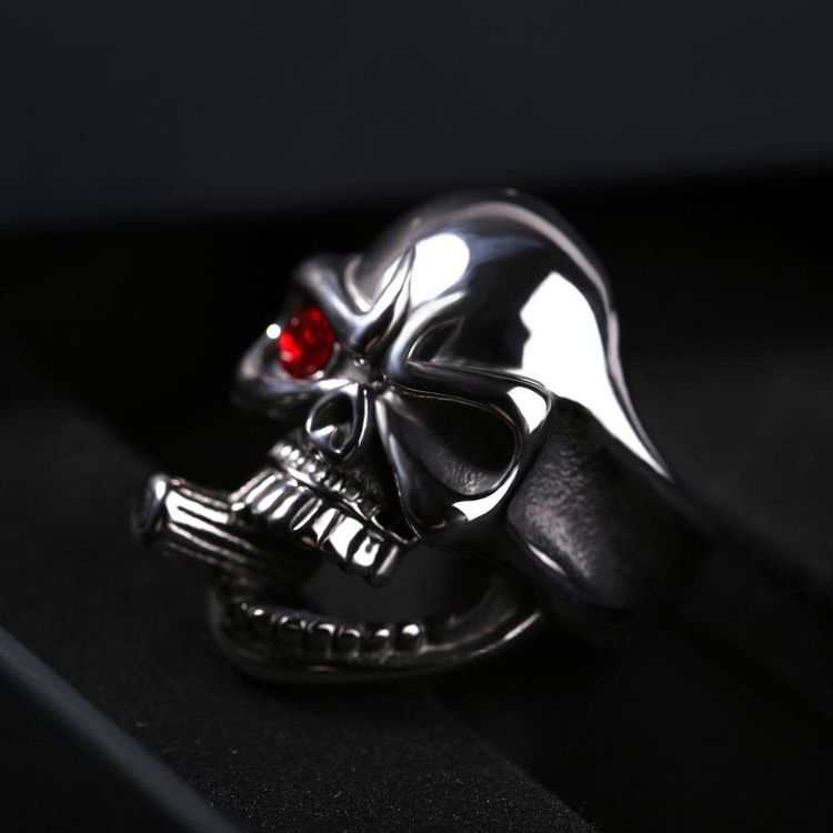 Punk Zirconia Red Eye Skull Vintage Pipe Men's Titanium Ring | EaseWholesale 3 Punk Zirconia Red Eye Skull Vintage Pipe Men's Titanium Ring | EaseWholesale 3