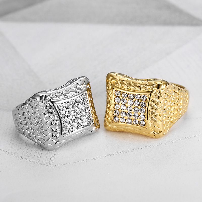 Retro Zirconia Men's Stainless Steel Square Hip Hop Ring | EaseWholesale 1