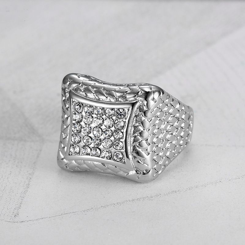 Retro Zirconia Men's Stainless Steel Square Hip Hop Ring | EaseWholesale 2