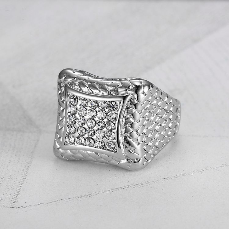 Retro Zirconia Men's Stainless Steel Square Hip Hop Ring | EaseWholesale 2