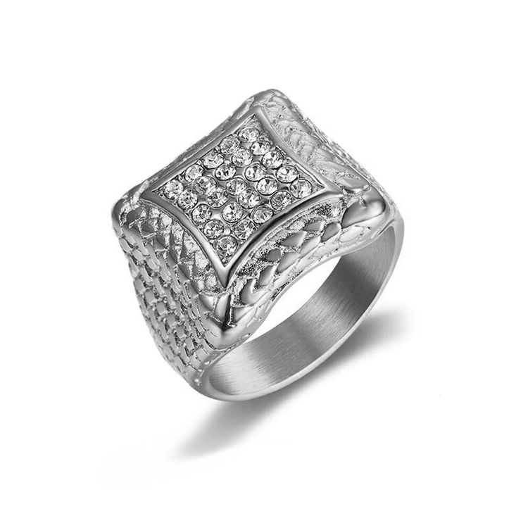 Retro Zirconia Men's Stainless Steel Square Hip Hop Ring | EaseWholesale 3