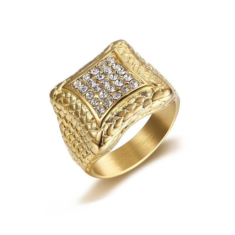 Retro Zirconia Men's Stainless Steel Square Hip Hop Ring | EaseWholesale 4