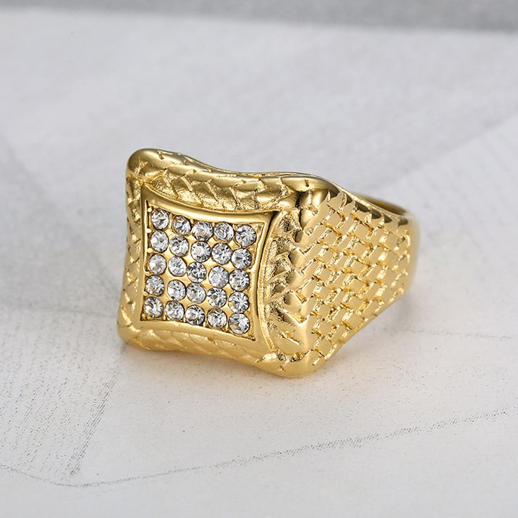 Retro Zirconia Men's Stainless Steel Square Hip Hop Ring | EaseWholesale 5
