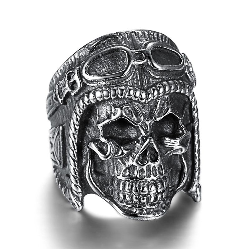 Vintage Pilot Skull Ring Titanium Steel Men's Ring | EaseWholesale 0 Vintage Pilot Skull Ring Titanium Steel Men's Ring | EaseWholesale 0