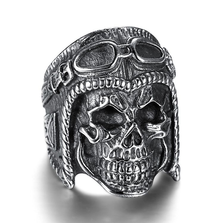 Vintage Pilot Skull Ring Titanium Steel Men's Ring | EaseWholesale 0 Vintage Pilot Skull Ring Titanium Steel Men's Ring | EaseWholesale 0
