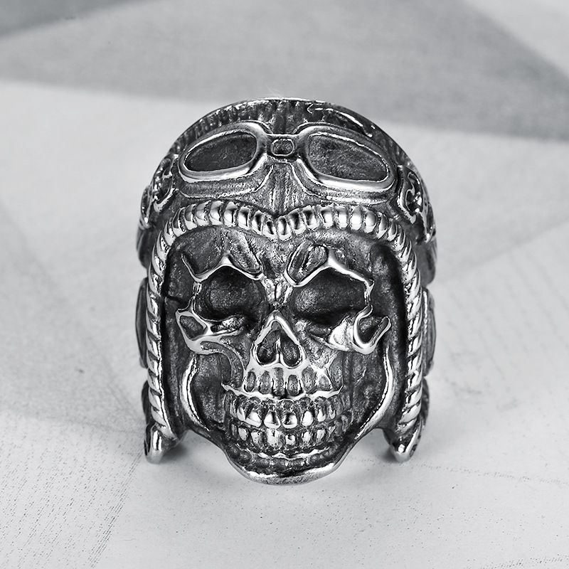 Vintage Pilot Skull Ring Titanium Steel Men's Ring | EaseWholesale 1 Vintage Pilot Skull Ring Titanium Steel Men's Ring | EaseWholesale 1