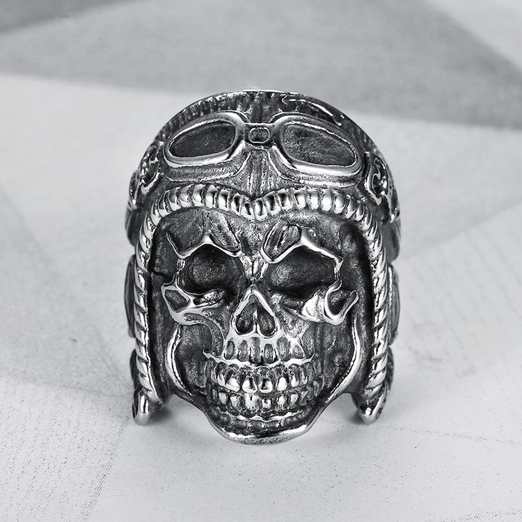 Vintage Pilot Skull Ring Titanium Steel Men's Ring | EaseWholesale 1 Vintage Pilot Skull Ring Titanium Steel Men's Ring | EaseWholesale 1