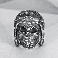 Vintage Pilot Skull Ring Titanium Steel Men's Ring | EaseWholesale