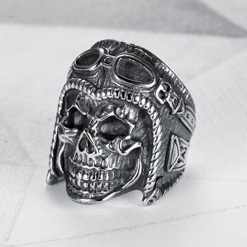 Vintage Pilot Skull Ring Titanium Steel Men's Ring | EaseWholesale 3 Vintage Pilot Skull Ring Titanium Steel Men's Ring | EaseWholesale 3