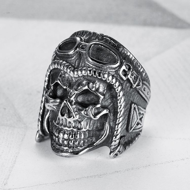 Vintage Pilot Skull Ring Titanium Steel Men's Ring | EaseWholesale 3 Vintage Pilot Skull Ring Titanium Steel Men's Ring | EaseWholesale 3