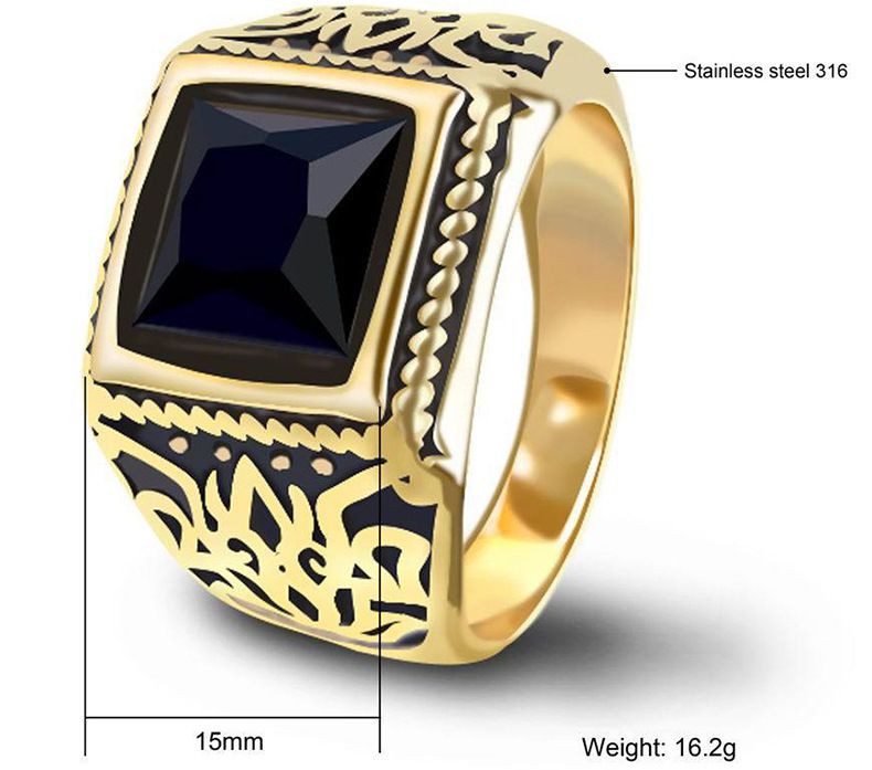 Noble Fashion Black Gemstone Men's Gold Titanium Steel Ring | EaseWholesale 3