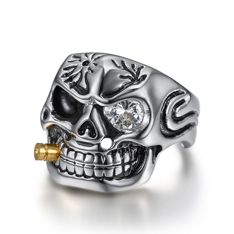 Vintage Pipe Skull Engraved Men's Titanium Ring | EaseWholesale 0 Vintage Pipe Skull Engraved Men's Titanium Ring | EaseWholesale 0