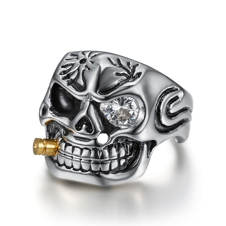 Vintage Pipe Skull Engraved Men's Titanium Ring | EaseWholesale 0 Vintage Pipe Skull Engraved Men's Titanium Ring | EaseWholesale 0