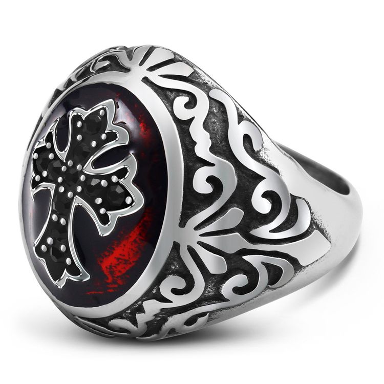 Stainless Steel Drip Red Cross Men's Titanium Rings | EaseWholesale 0 Stainless Steel Drip Red Cross Men's Titanium Rings | EaseWholesale 0