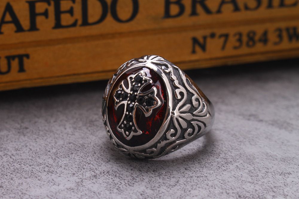 Stainless Steel Drip Red Cross Men's Titanium Rings | EaseWholesale 2 Stainless Steel Drip Red Cross Men's Titanium Rings | EaseWholesale 2