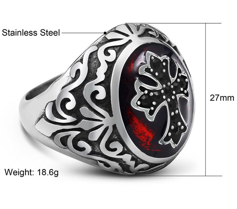 Stainless Steel Drip Red Cross Men's Titanium Rings | EaseWholesale 3 Stainless Steel Drip Red Cross Men's Titanium Rings | EaseWholesale 3