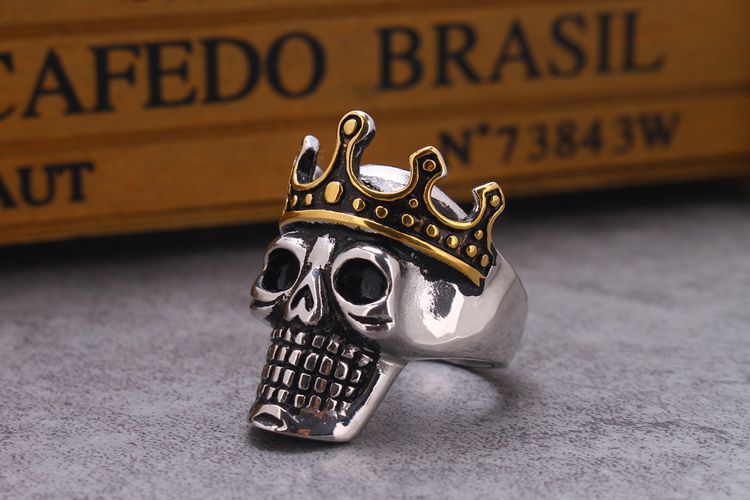 Retro Punk Crown Skull Wholesale Titanium Men's Ring | EaseWholesale