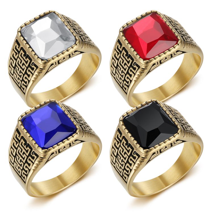 New Hip Hop Men's Square Gemstone Titanium Ring Birthday Gift | EaseWholesale 0 New Hip Hop Men's Square Gemstone Titanium Ring Birthday Gift | EaseWholesale 0