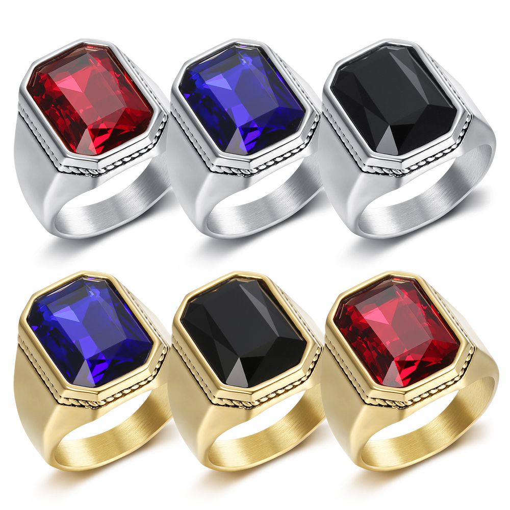 Fashion Polished Square Gemstones Men's Stainless Steel Ring | EaseWholesale 0