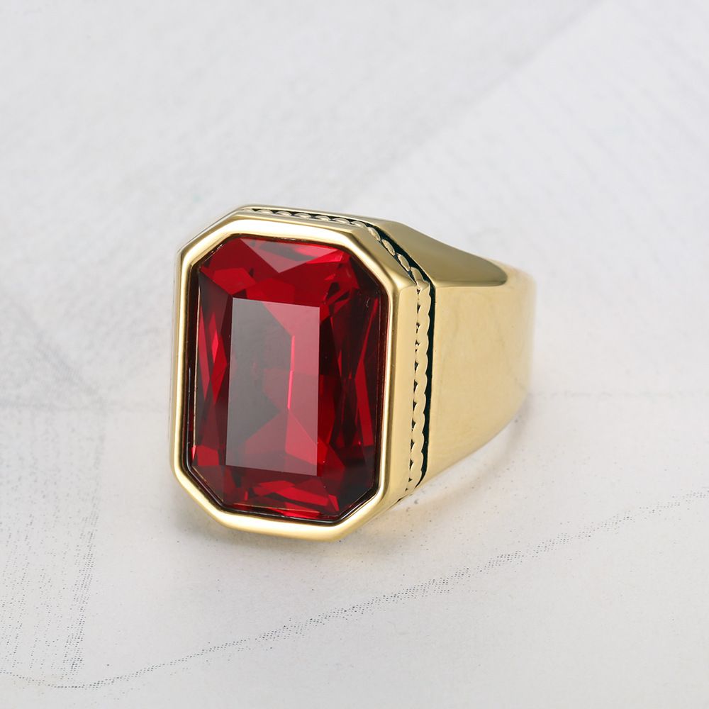 Fashion Polished Square Gemstones Men's Stainless Steel Ring | EaseWholesale 2