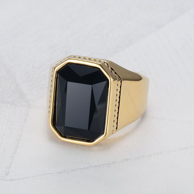 Fashion Polished Square Gemstones Men's Stainless Steel Ring | EaseWholesale 3