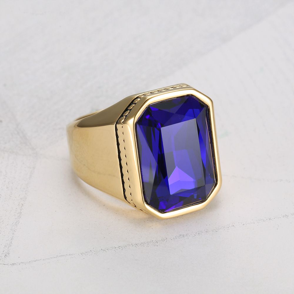 Fashion Polished Square Gemstones Men's Stainless Steel Ring | EaseWholesale 4